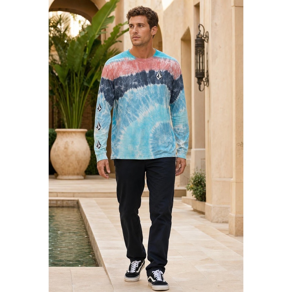 Volcom Long Sleeve T Shirt Men's XL Blue Pink Tie Dye Skate Surf Streetwear